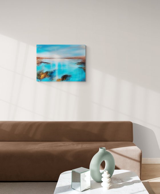 A large modern abstract figurative structured seascape painting "Serenity"