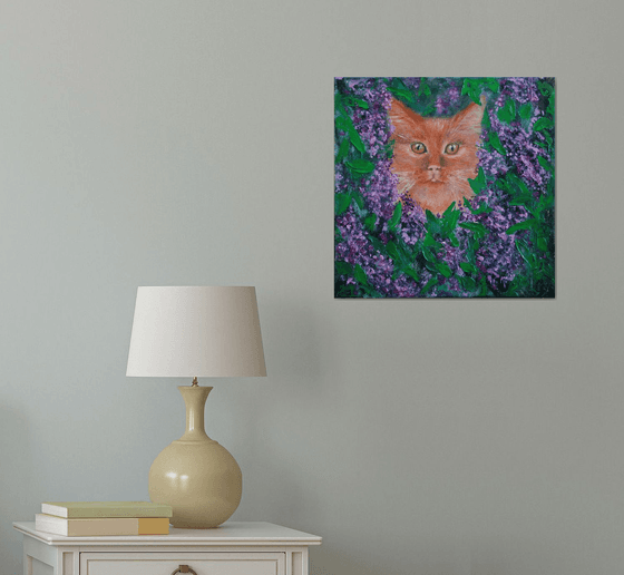 Red in wild lilac / Original Painting