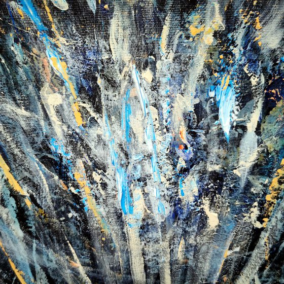 Large Spontaneous Dark Blue Angel Series Painting By KLOSKA