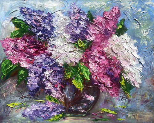 Lilacs(50x40cm, oil apinting, palette knife) by Anush Emiryan