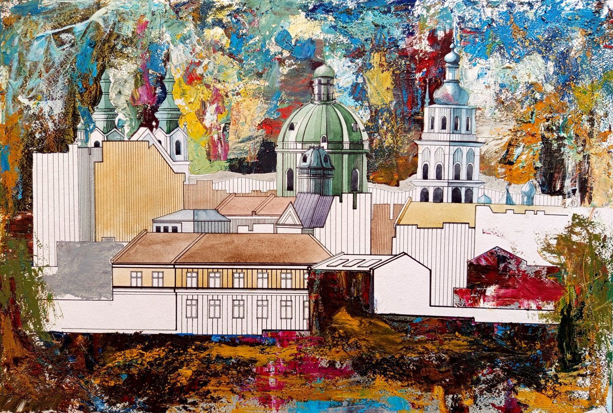 Abstract Oil Painting By Serhiy Roy, 22 X 15", City-Abstraction., Original Artwork