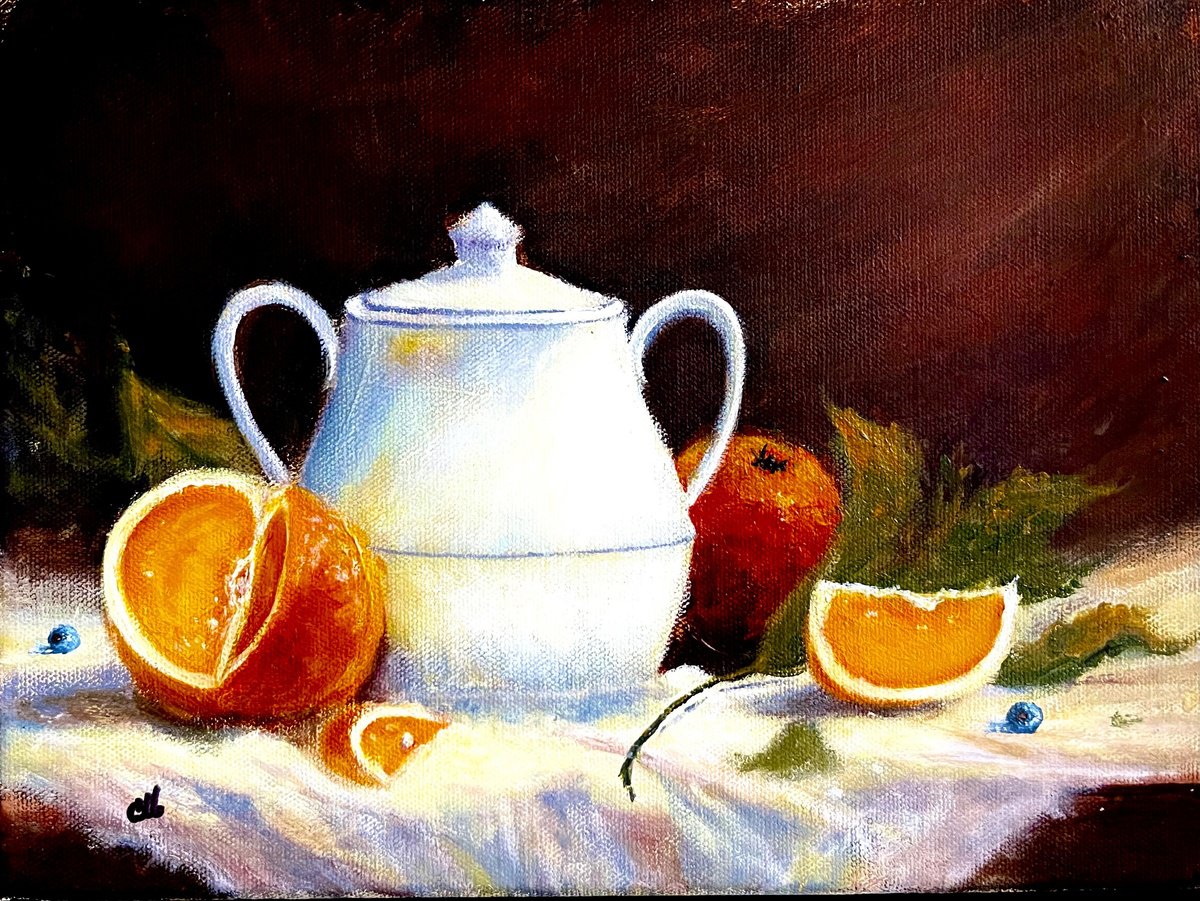 Impressionistic Still Life Acrylic Painting By Cristina Mihailescu, 12 X 9, Timeless Abundance, Original Artwork