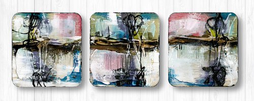 Hidden Voices Set 4  - 3 Textural Abstract Paintings  by Kathy Morton Stanion by Kathy Morton Stanion