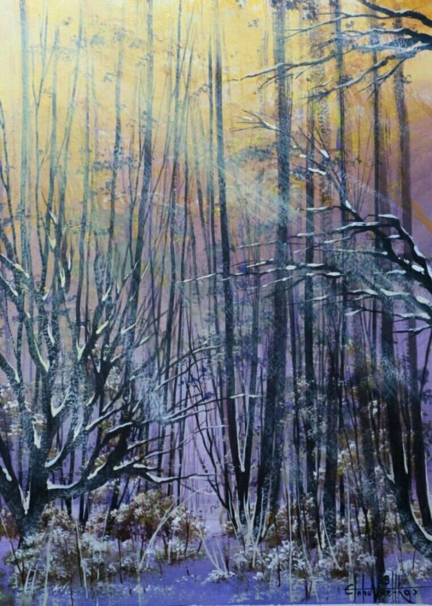 Impressionistic Landscape Acrylic Painting By Eugene Gorbachenko, 12 X 17, Happy Sunny Holidays, Original Artwork