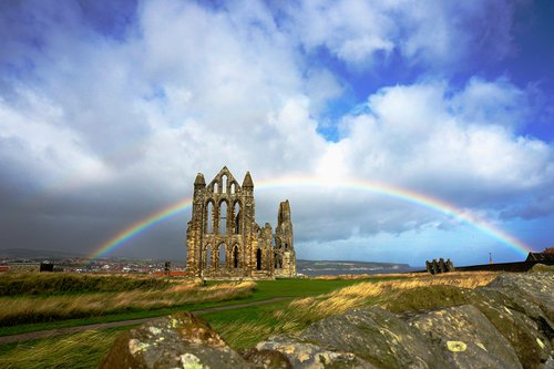 Whitby Abbey rainbow : 2020 Aug    1/20 18' X 12" by Laura Fitzpatrick