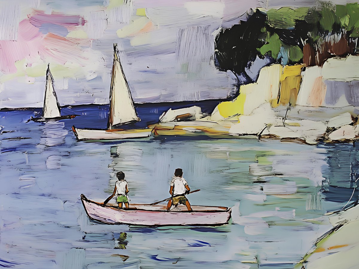 Impressionistic Landscape Print By Elena Avanesova, 31 X 24, Sailboats, Original Artwork