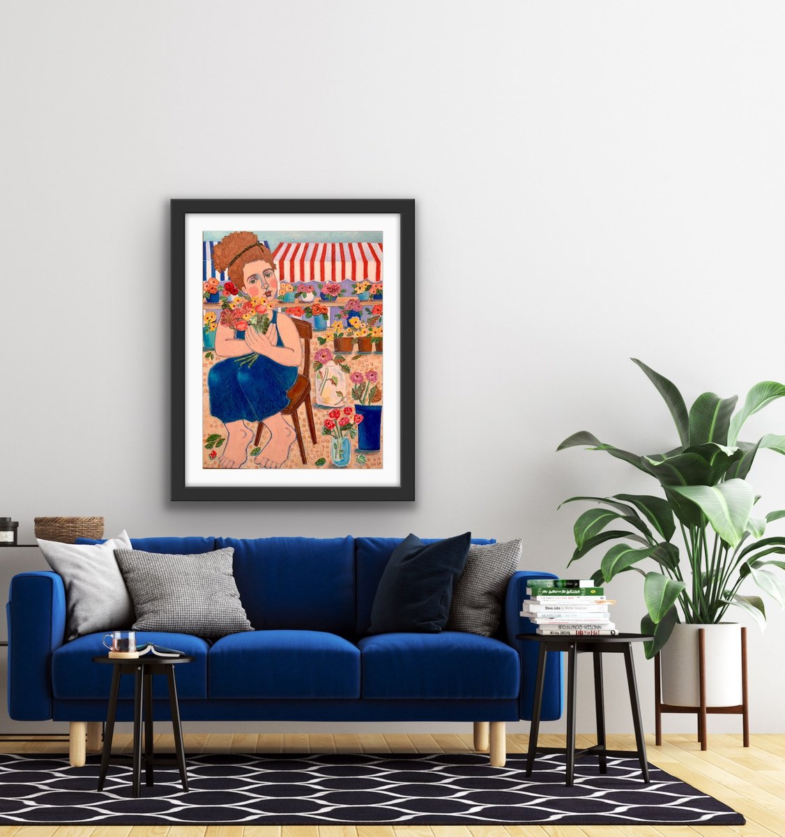 Naive Portrait Painting By Holly Wojahn, 20 X 26, Barefoot Flower Seller, Original Artwork