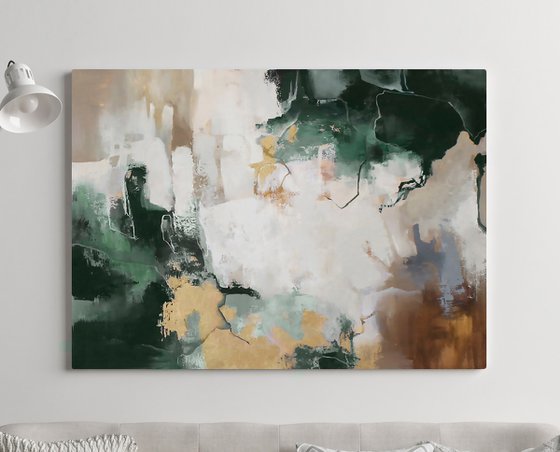 "Green Flash" Green gold brown abstract art