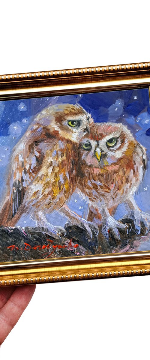 Owl birds painting by Nataly Derevyanko