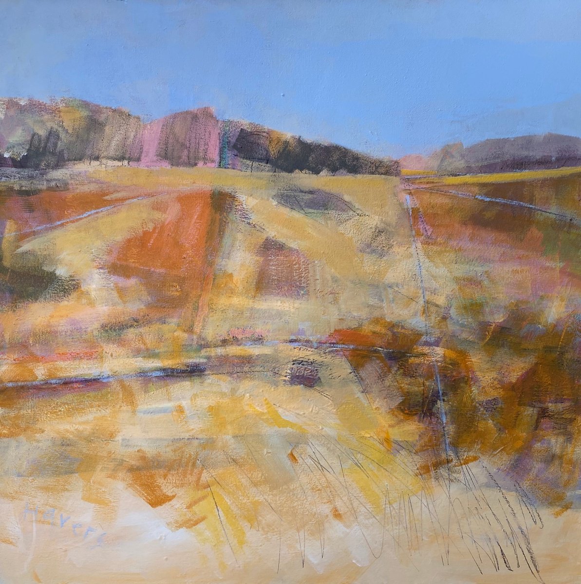 Impressionistic Landscape Acrylic Painting By Chrissie Havers, 32 X 32, September Days, Original Artwork