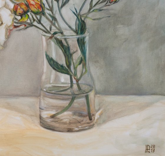 Garden Roses In A Glass Vase