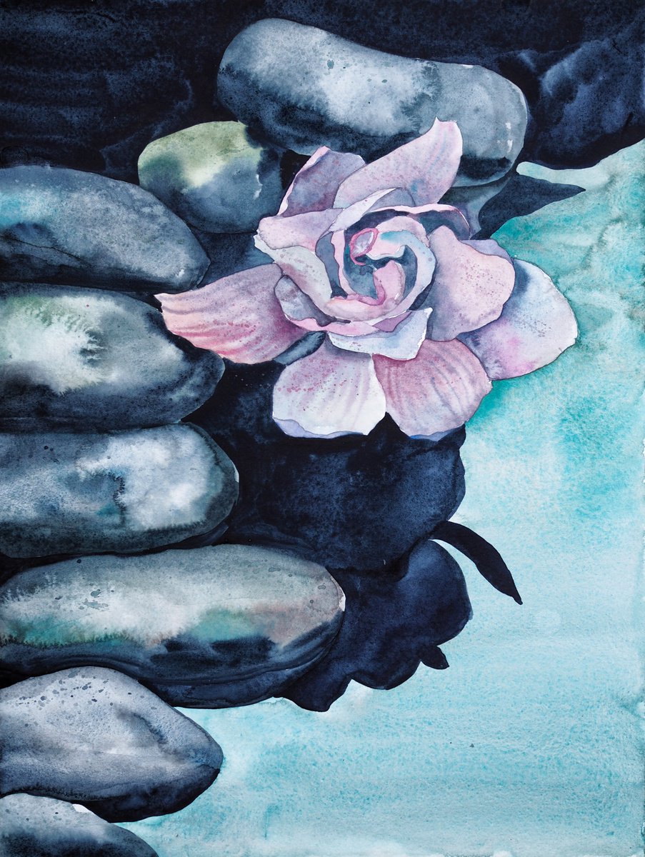 Impressionistic Botanical Watercolour By Delnara El, 12 X 16, Beauty Grows In Dark Days, Original Artwork