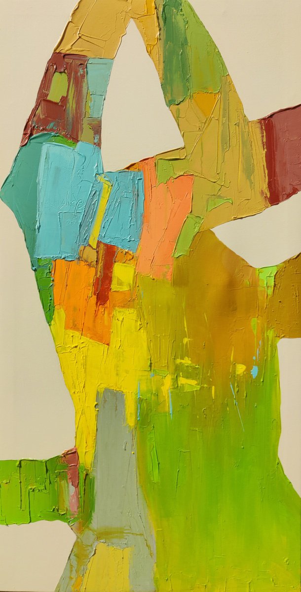 Abstract Acrylic Painting By Abhishek Kumar, 30 X 54, Blooming Lanes Ii, Original Artwork