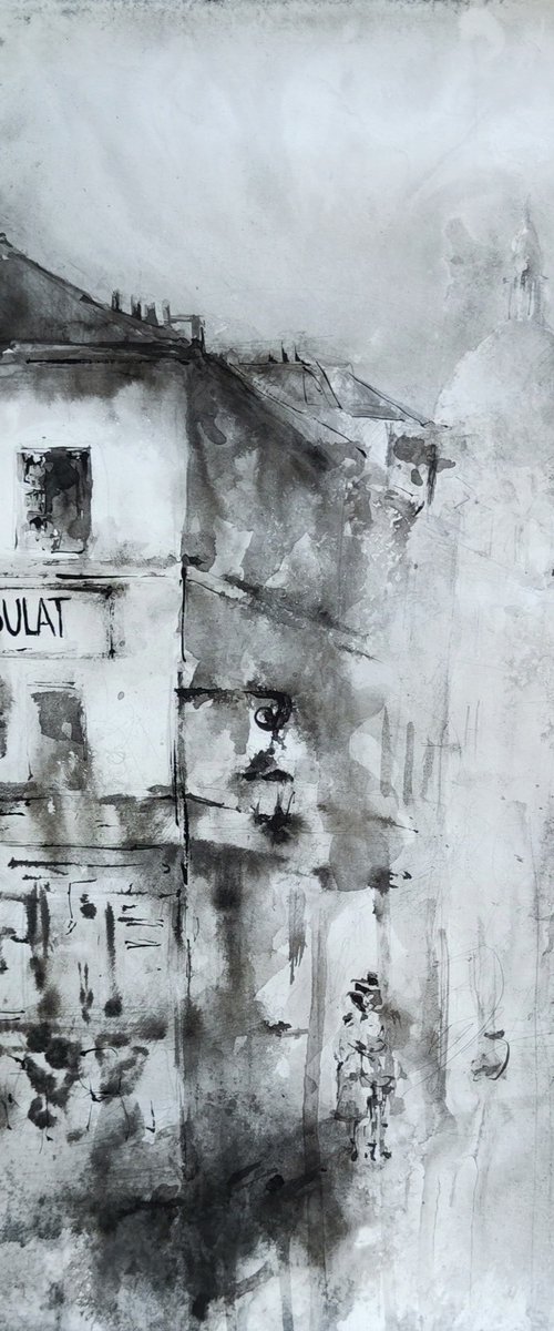 "Le Consulat" - Montmartre Ink Landscape by Juliart