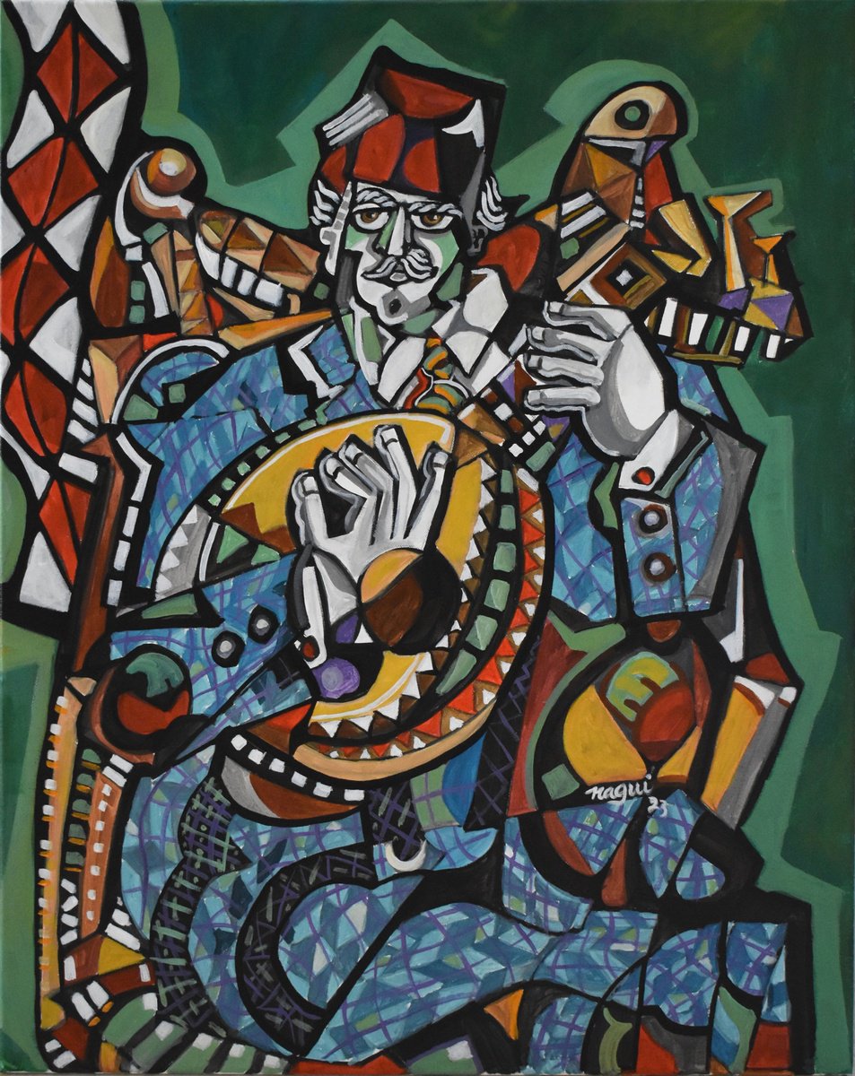 Expressive Portrait Acrylic Painting By Nagui, 24 X 30", The Sound Of The Oud, Original Artwork