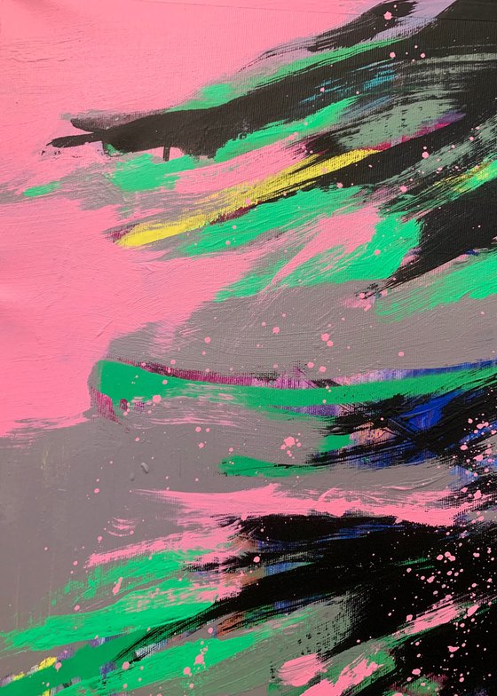 Large XXL artwork - "Pink rain" - Pop Art - Huge painting - Palm - Street Art - Miami