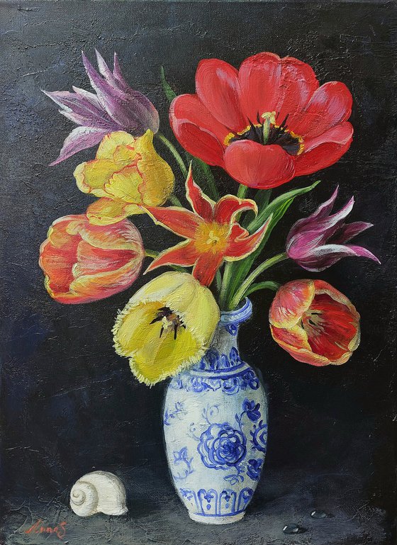 Tulips in Chinese Vase