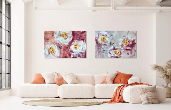 Large horizontal paintings.