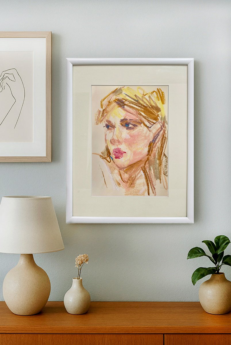 Impressionistic Portrait Pastel Drawing By Tetiana Shendryk, 12 X 16", Pensive, Original Artwork