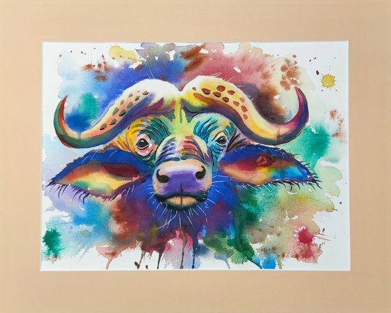 African Buffalo Watercolor