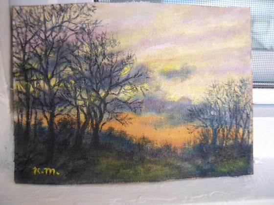 Winter Sundown Sketch - oil 5X7 canvas (SOLD)