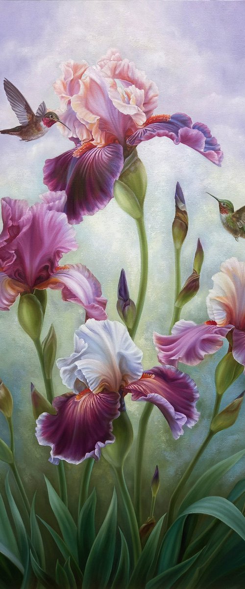 "Summer song", irises with birds by Anna Steshenko