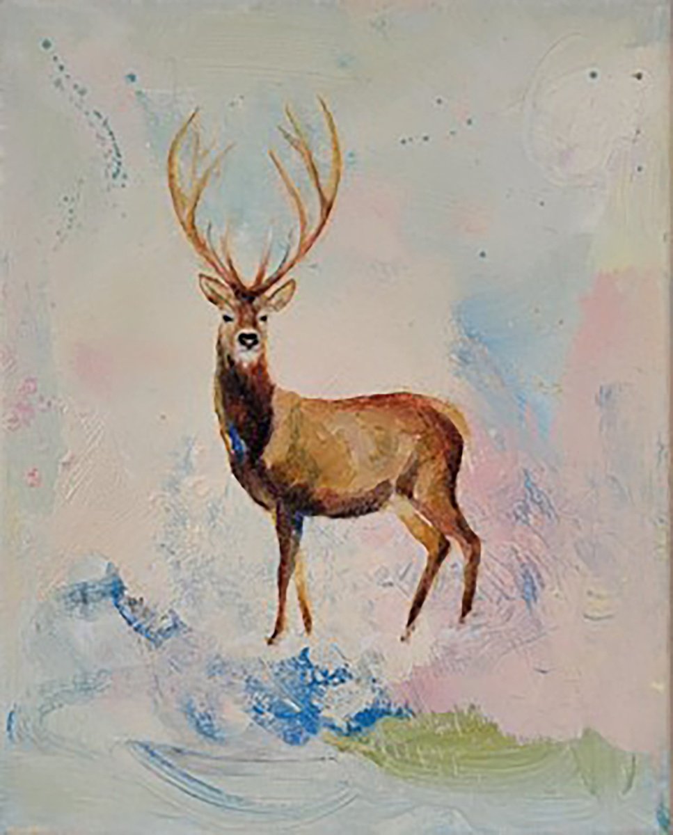 Deer in winter landscape by Lisa Braun