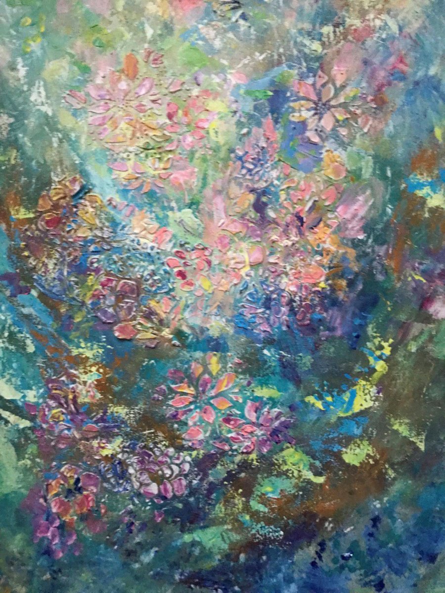 Abstract Botanical Acrylic Painting By Tetiana Pchelnykova, 24 X 31", Garden Of Stillness, Original Artwork