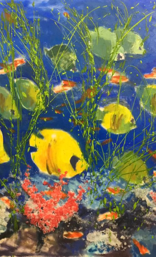 Undersea World Abstract Fishes Painting Contremporary Art by Leo Khomich