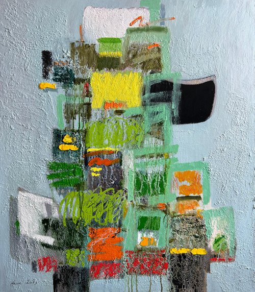 Still Life with a chair 80x70, canvas mixed media, by Aram Yengibaryan
