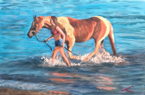 Leading a horse by Elena Sokolova