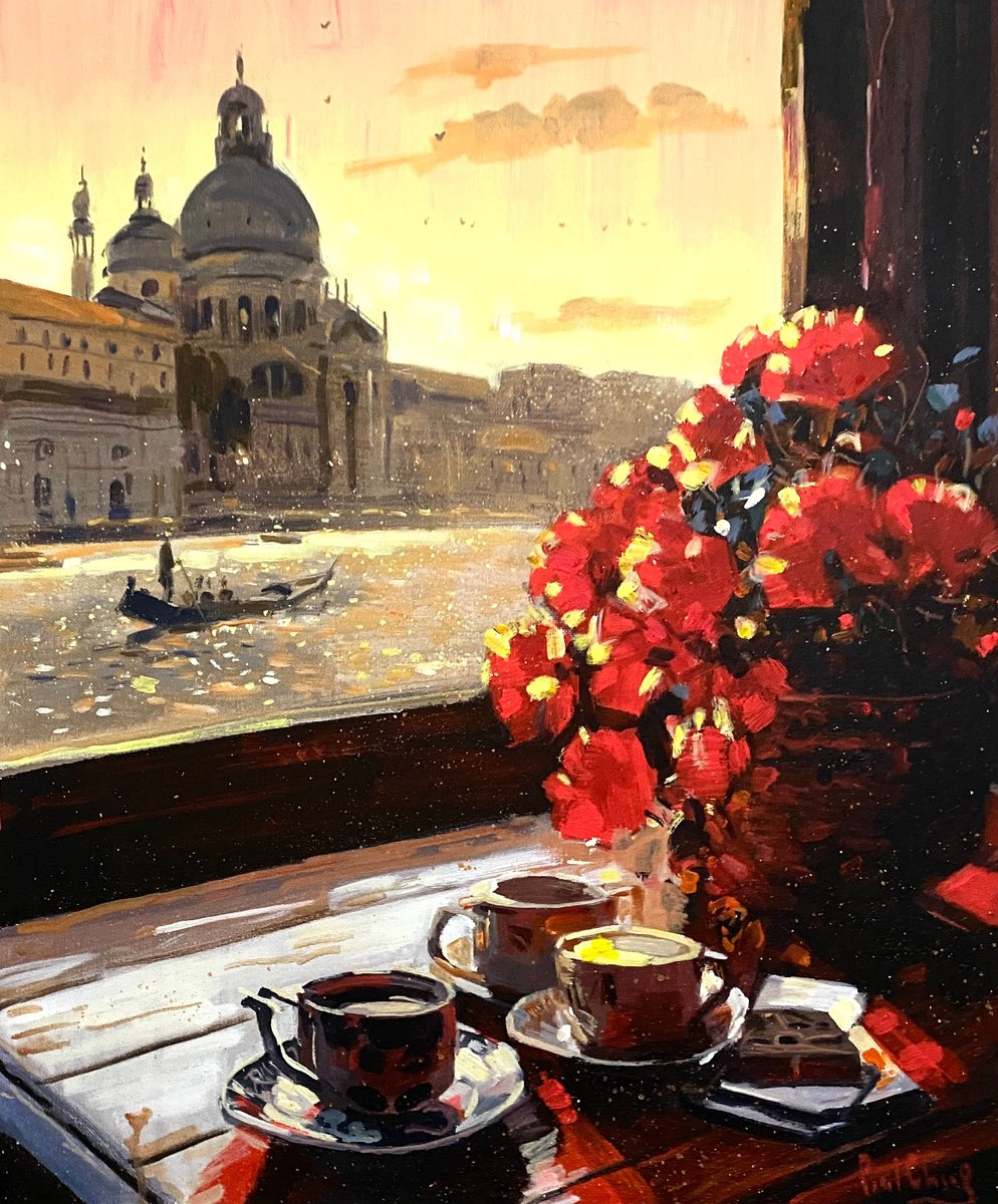 Impressionistic Cityscapes Acrylic Painting By Paul Cheng, 20 X 24", Morning Light In Venice, Original Artwork