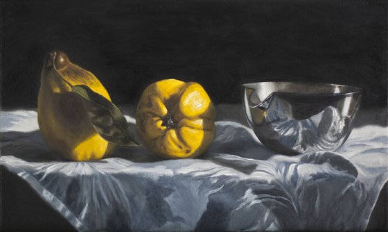 Yellow Quinces and Silver Bowl