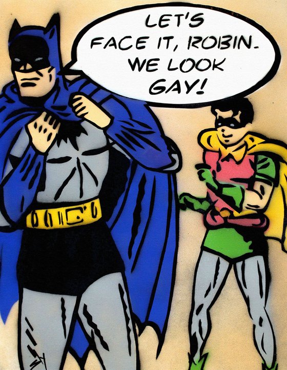 BATGAY ON A BOX CANVAS.