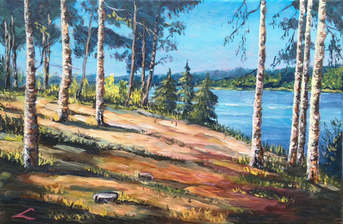 Birches at the river by Elena Sokolova