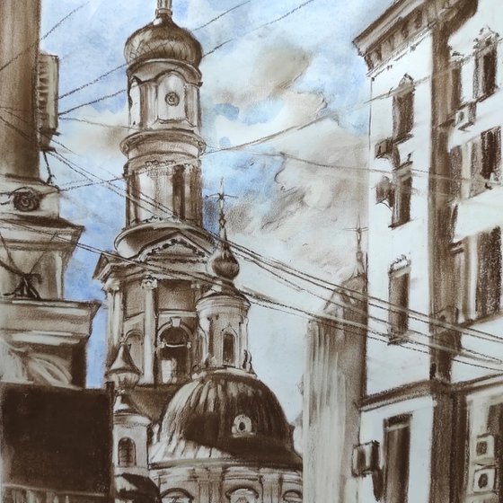 Сity ​​of Ukraine (Kharkiv) - original artwork, drawing, watercolor