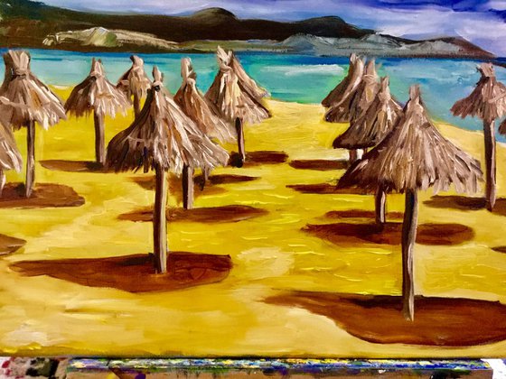 Tenerife Playa De La  Vista cloudy day at  the beach, OIL  MODERN landscape  painting OFFICE DECOR