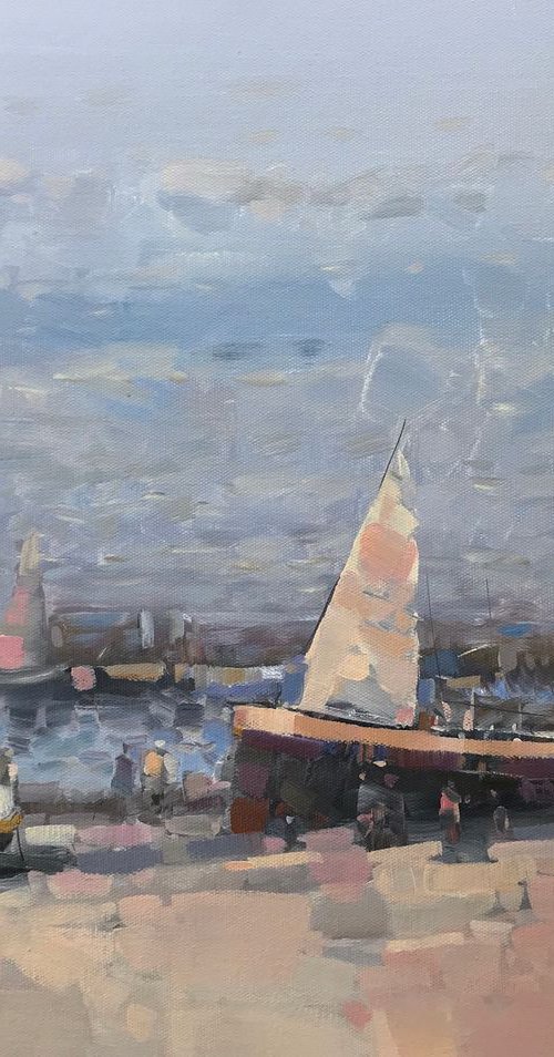 Fishing Boats, Original oil painting, Handmade artwork, One of a kind by Vahe Yeremyan
