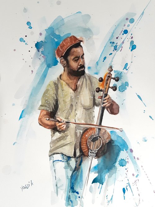 the kamanche player at jaffo "flee market by Yossi Kotler