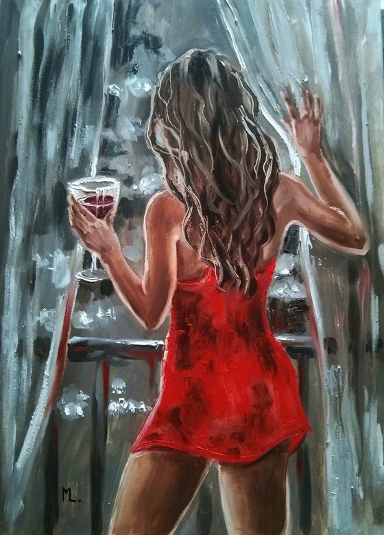 " DARK IN THE ROOM " - 50x70cm original oil painting on canvas, gift, palette kniffe
