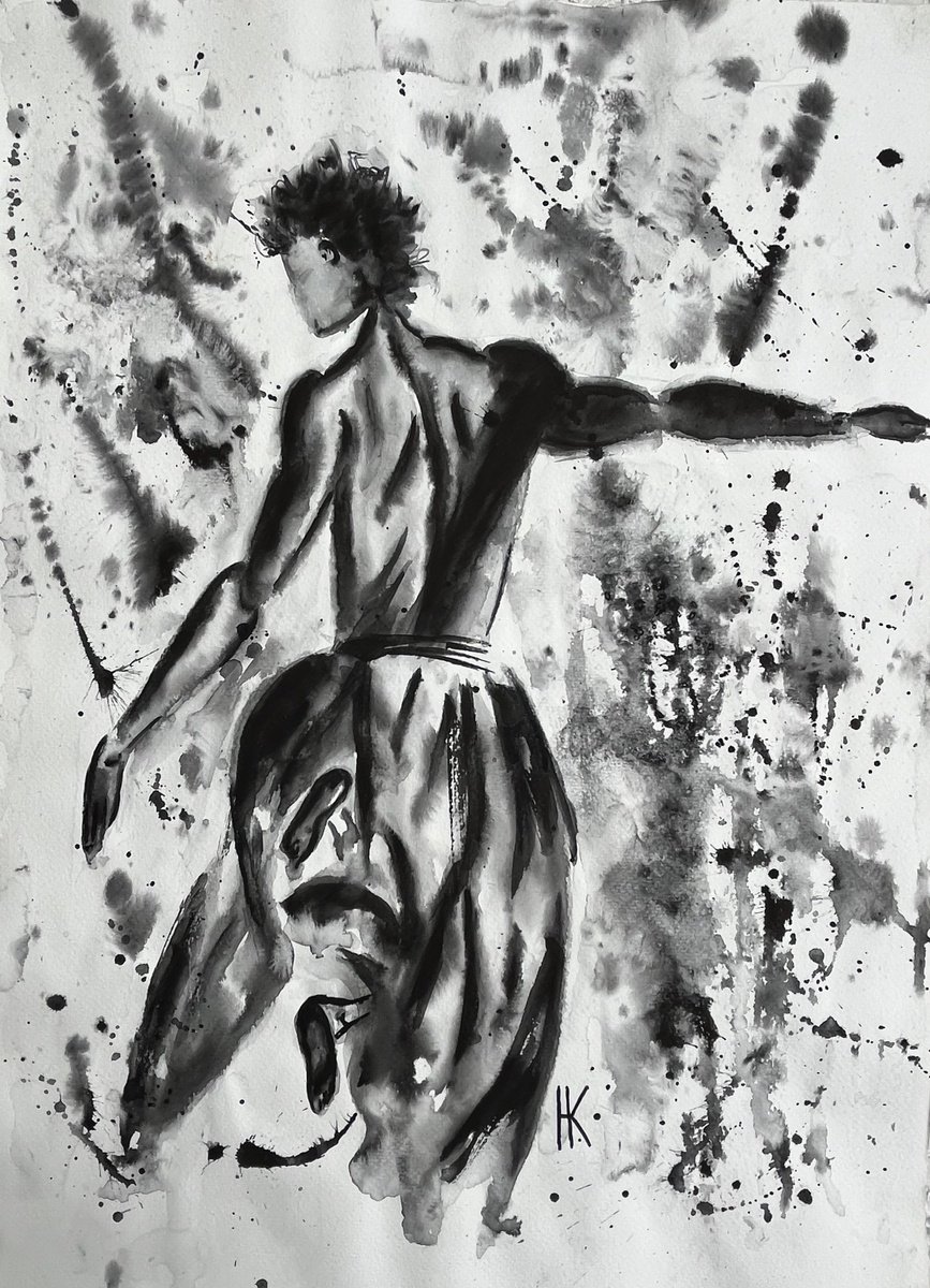Impressionistic Portrait Watercolour By Halyna Kirichenko, 14 X 20, Dancer Man, Original Artwork