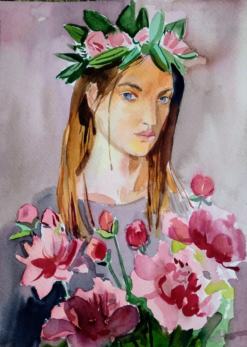 Girl with flowers by Olesia Lishaeva