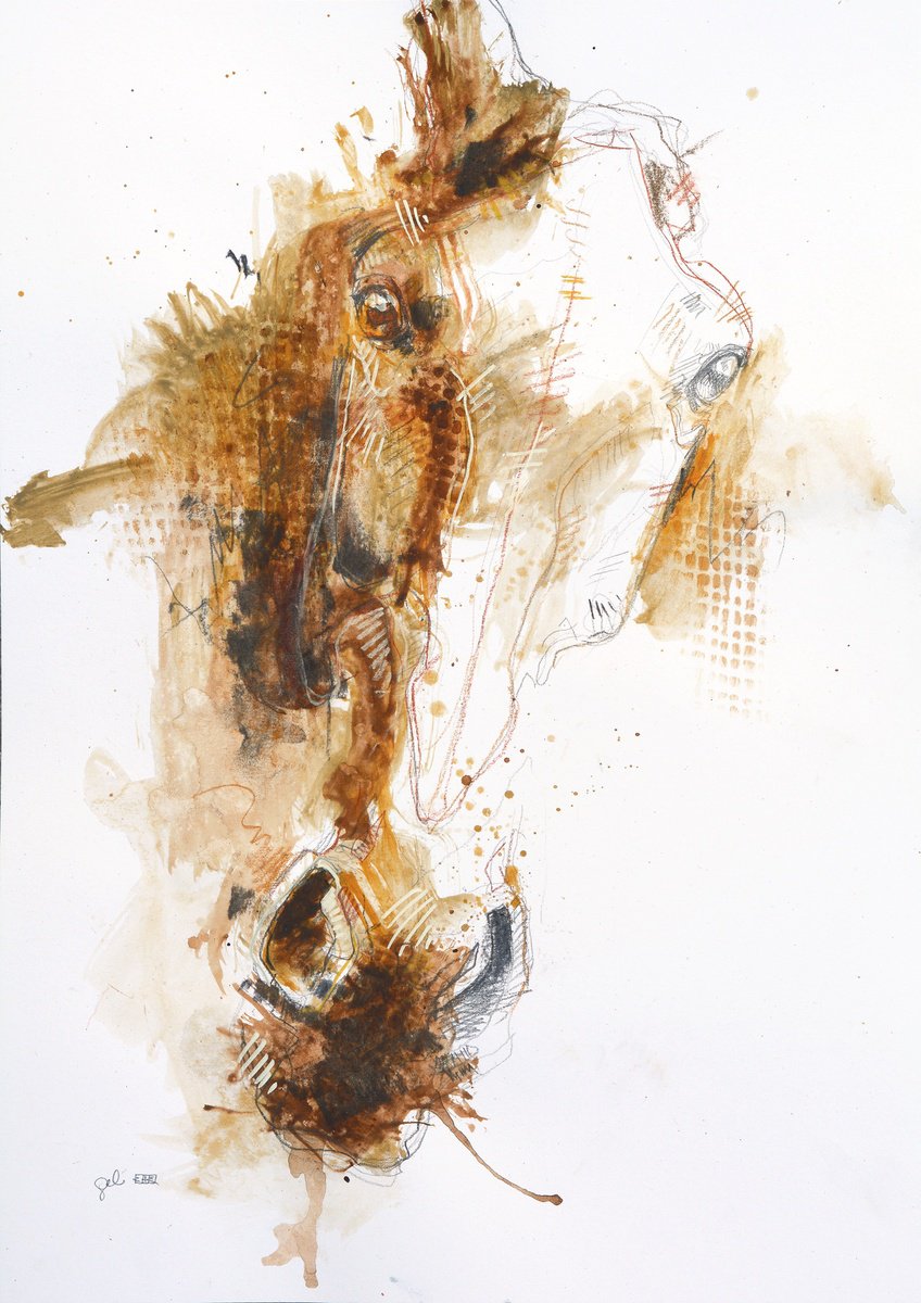 Expressive Animal Painting By Benedicte Gele, 11 X 17, Face To Face 56T, Original Artwork