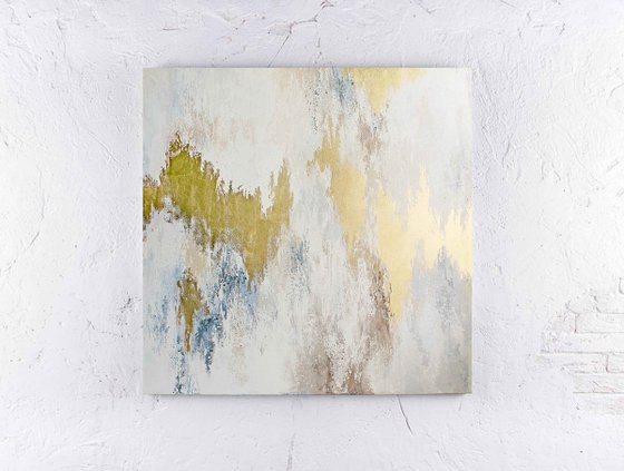 "Golden rays" White gold abstract acrylic art