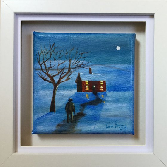 Walking home in winter framed painting