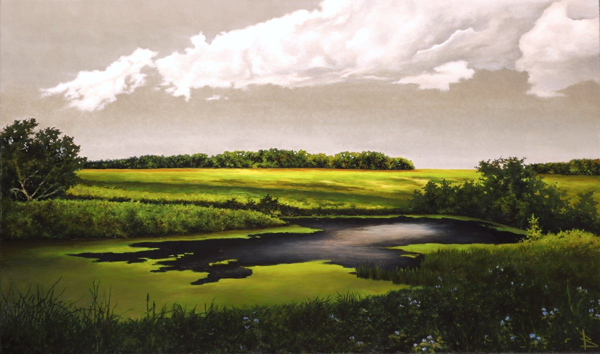 Photorealistic Botanical Oil Painting By Oleg Baulin, 39 X 24", Golden Grasslands, Original Artwork