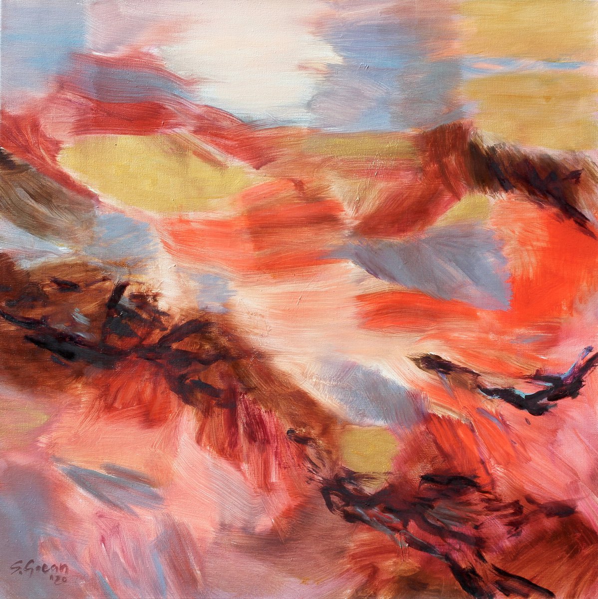 Abstract Painting By Simona Gocan, 24 X 24", Into The Canyon #2, Original Artwork