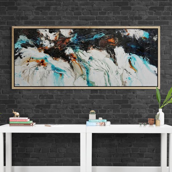 Southern Nature 200cm x 80cm Teal Black White Textured Abstract Art