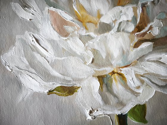 White peonies painting