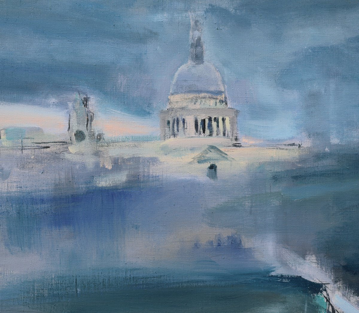 Impressionistic Landscape Acrylic Painting By Artem Andreichuk, 39 X 39, London, Original Artwork